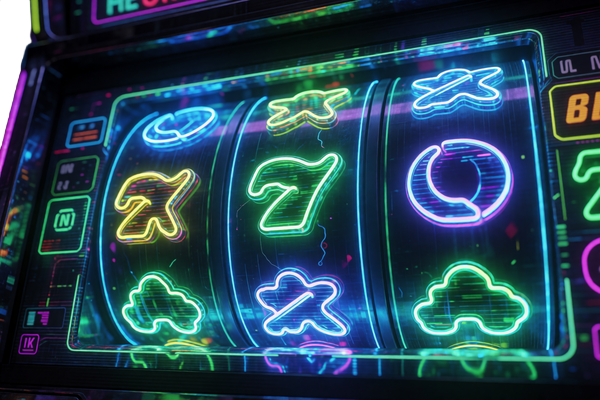 Abstrakte Neon-Slot-Maschine mit holografischen Walzen in der Roby Casino Slot-Kategorie